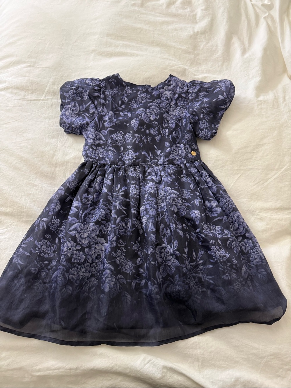Laura Ashley Navy Floral Puff-Sleeve Dress